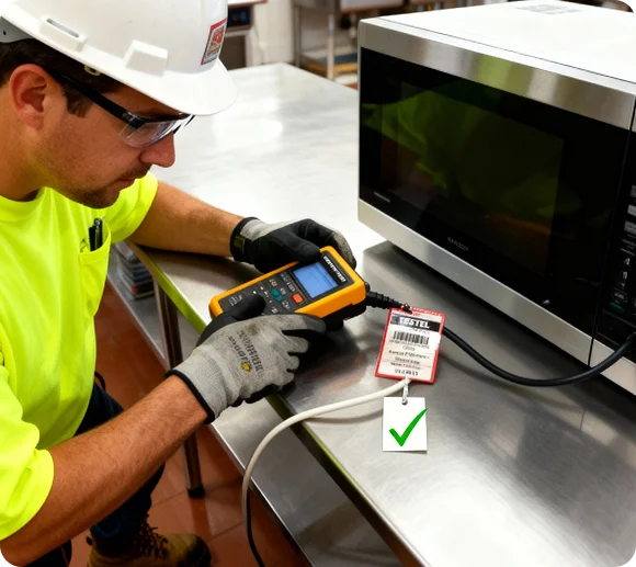 Safety equipment and checklist on a workbench